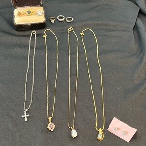 4 Gold Silver pendant Necklaces, 6 rings, Jan. & Dec. birthstones 1 pr earrings